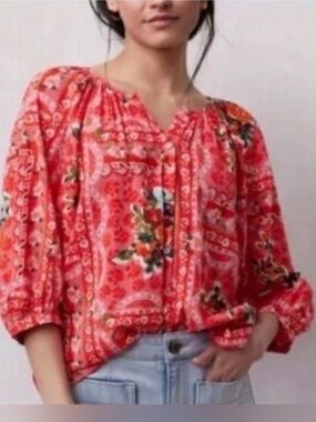 LC Lauren Conrad Red Floral Peasant Top size XL